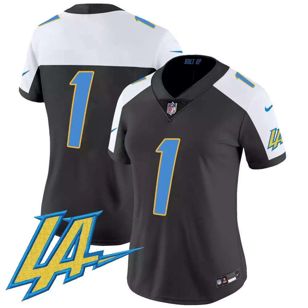 Brady 1 Los Angeles Chargers Jersey Black Women NFL Split Design White Blue Yellow