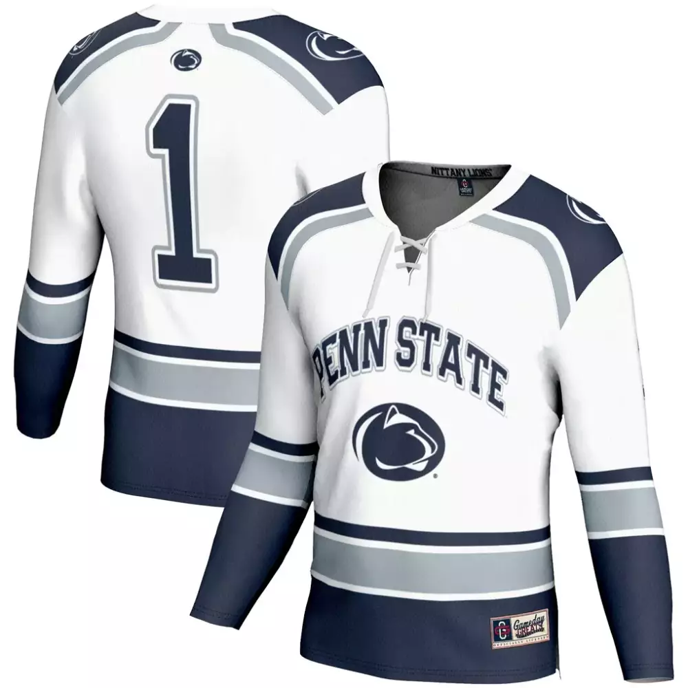 Custom Penn State Nittany Lions 1 Jersey White Men Ice Navy Blue Gray Gameday