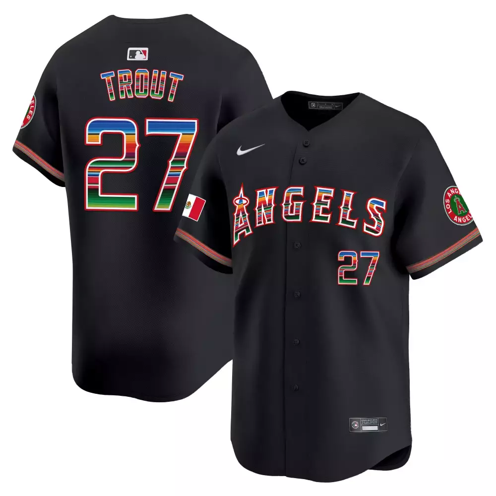 Mike Trout 27 Los Angeles Angels Jersey Black City Connect Mexican Flag Men Split Design