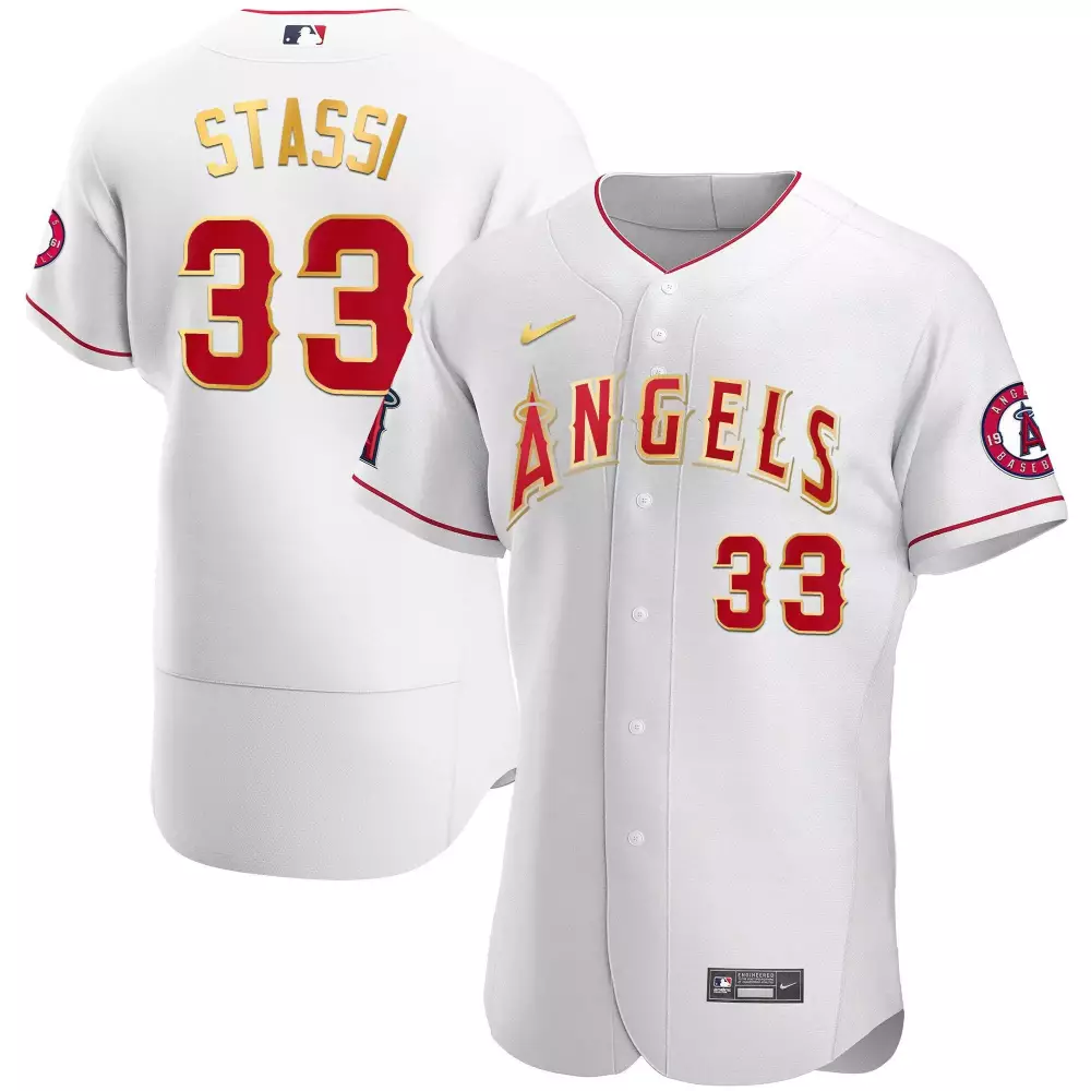 Max Stassi 33 Angels Jersey White Men Red Gold All Stitched
