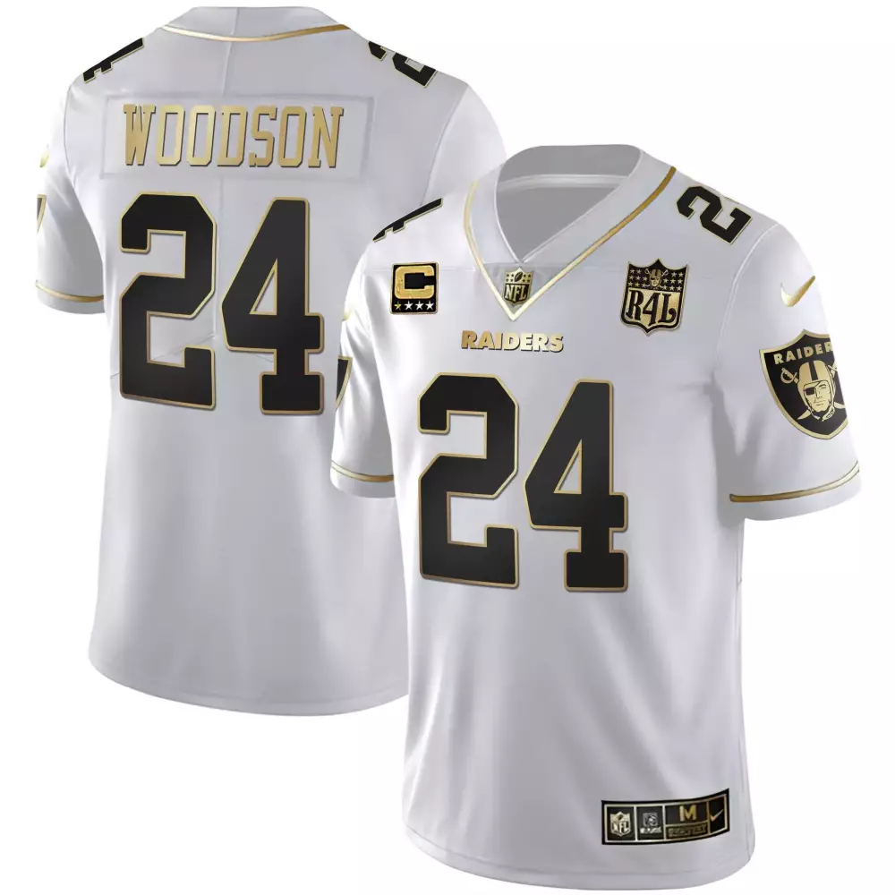 Charles Woodson 24 Raiders Jersey White R4L Men Alternate Black Gold All Stitched