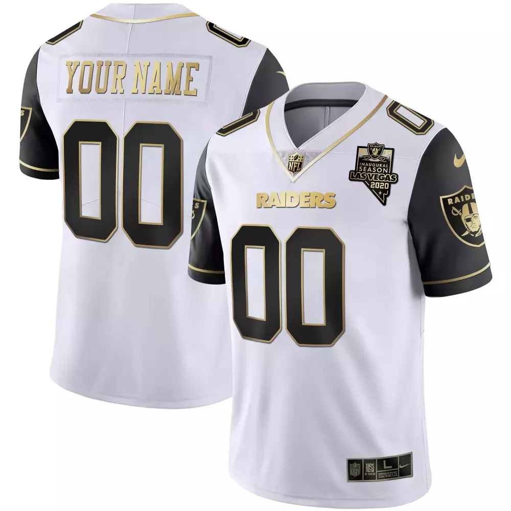 Custom Raiders Jersey White Inaugural Season Las Vegas 2020 Black Gold Vapor All