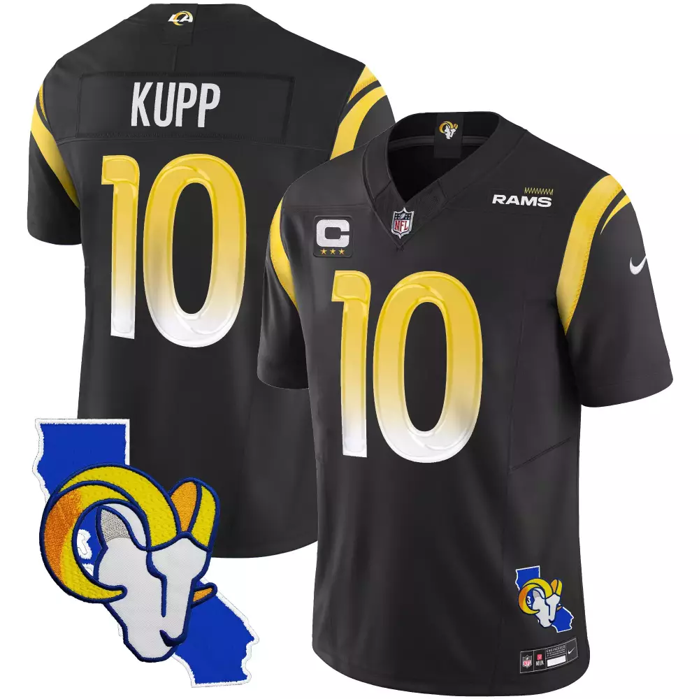Cooper Kupp 10 Rams Jersey Black California Men Standard Yellow White Vapor Limited