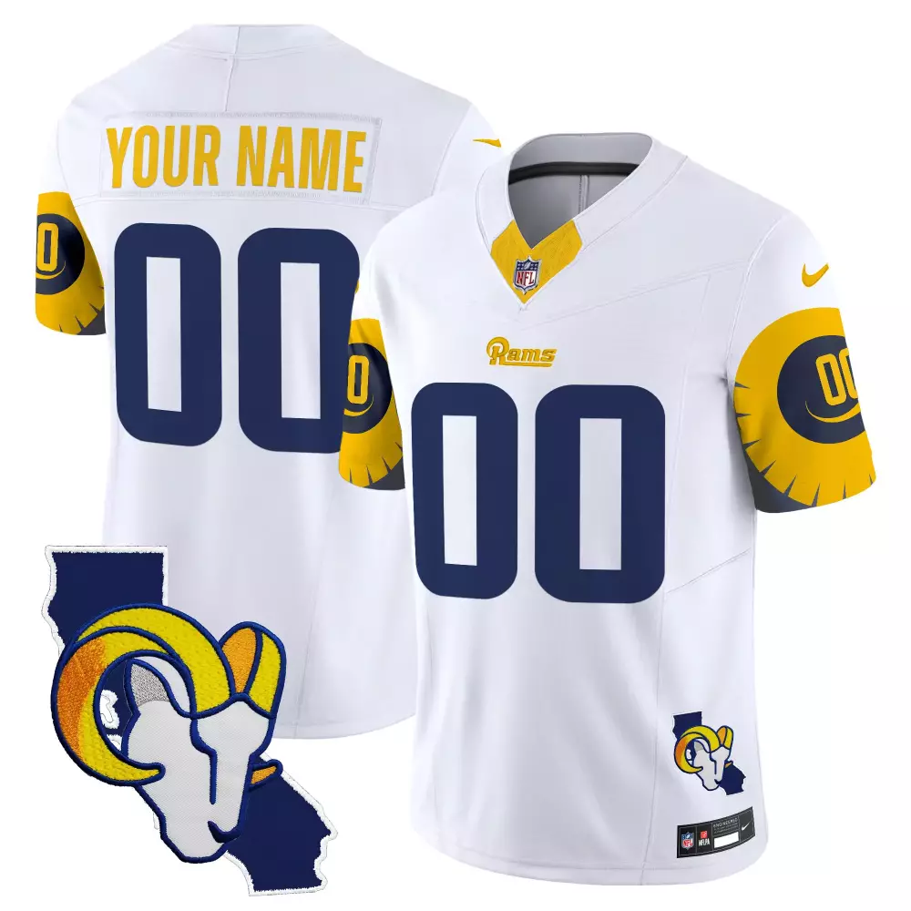 Custom Rams Jersey White California Shaped LA Men Blue Yellow Vapor Limited v2 All
