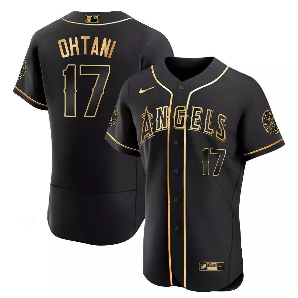 Shohei Ohtani 17 Angels Jersey Black Men Gold Flex Limited All Stitched