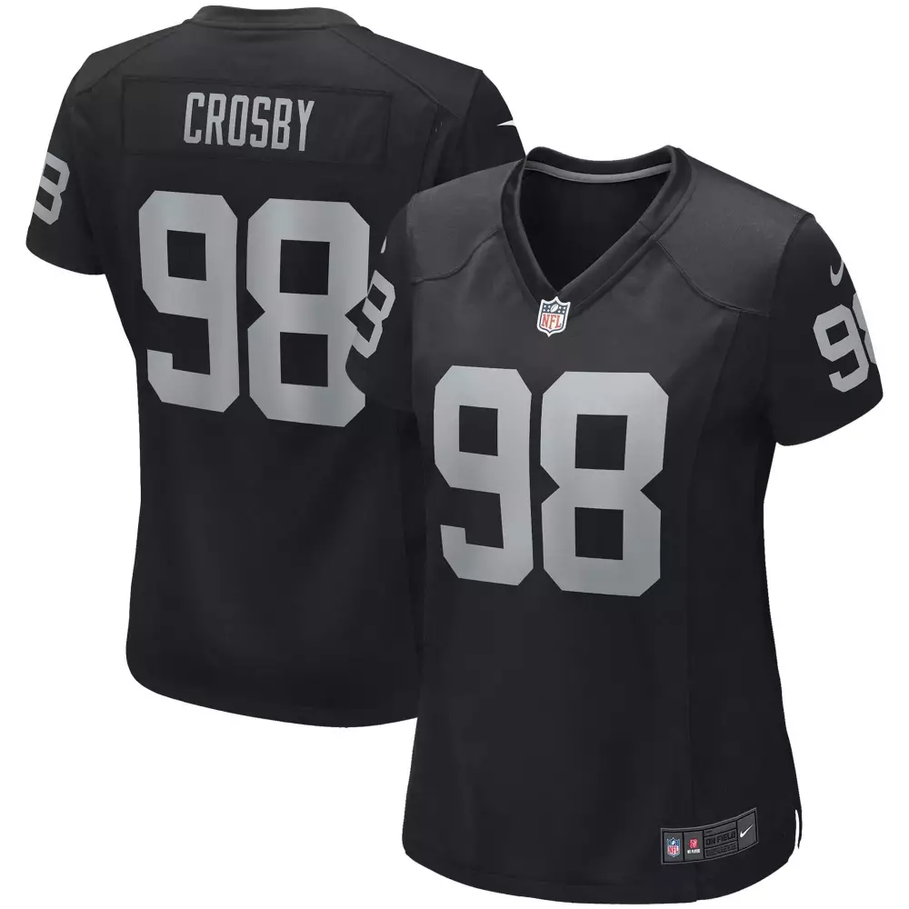 Maxx Crosby 98 Las Vegas Raiders Jersey Black Women Replica Silver Game All Stitched