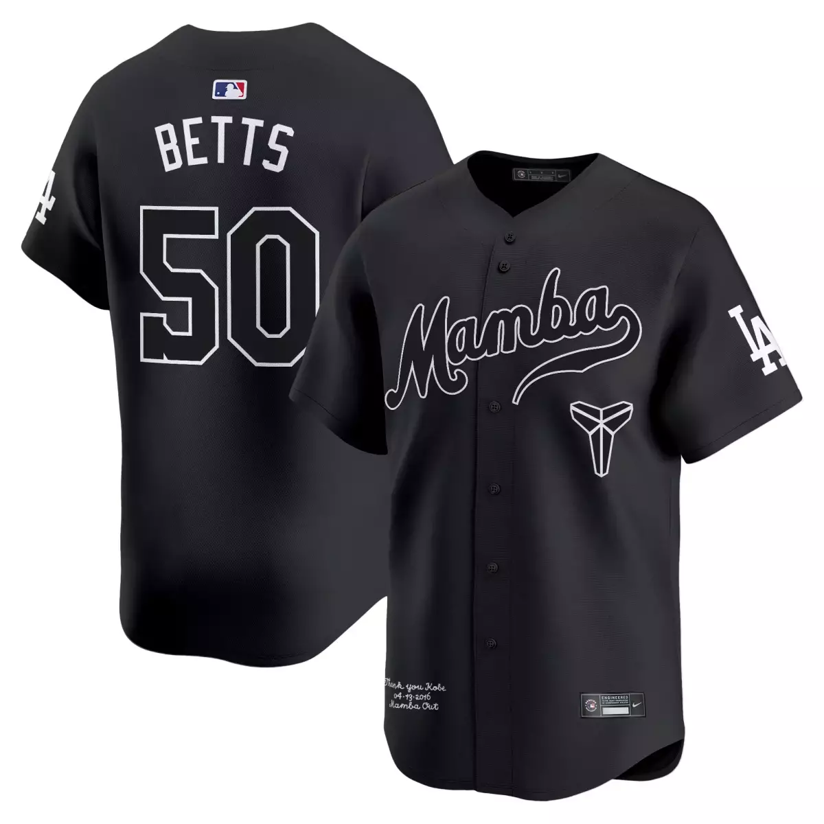 Mookie Betts 50 Jersey Black Mamba Day Los Angeles Dodgers Kobe Bryant Men White