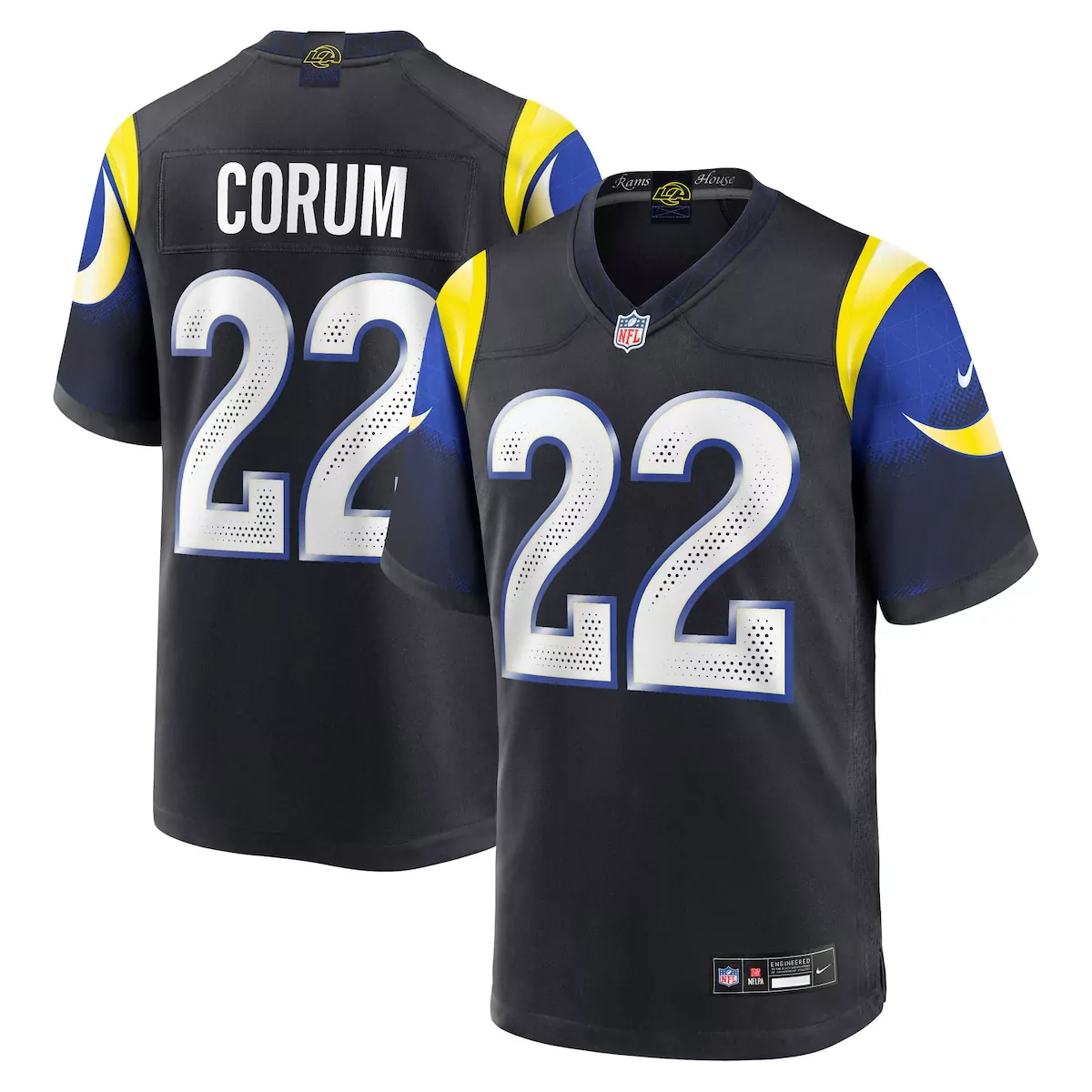 Blake Corum 22 Rams Jersey Black Men Royal Blue Yellow Collection Game