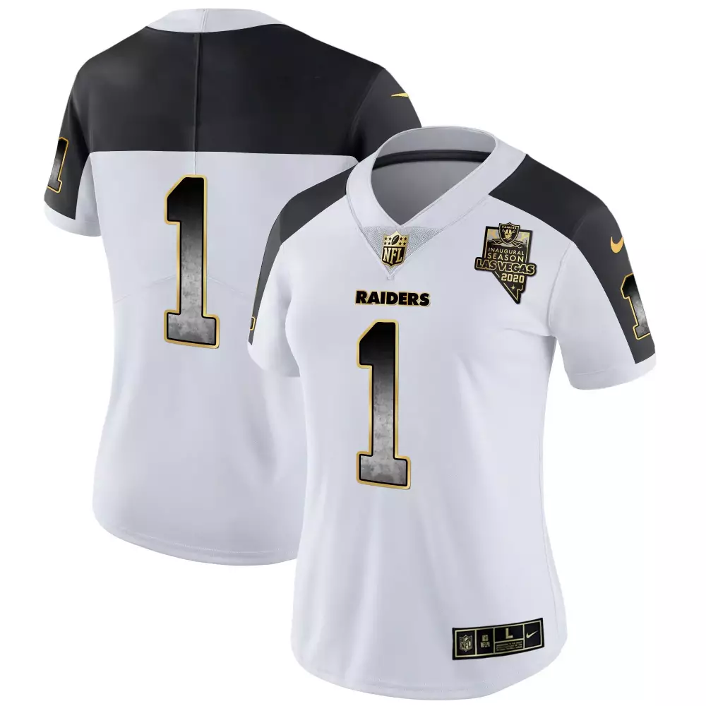 Custom Raiders 1 Jersey White Women Inaugural Season Alternate Black Gold Vapor All