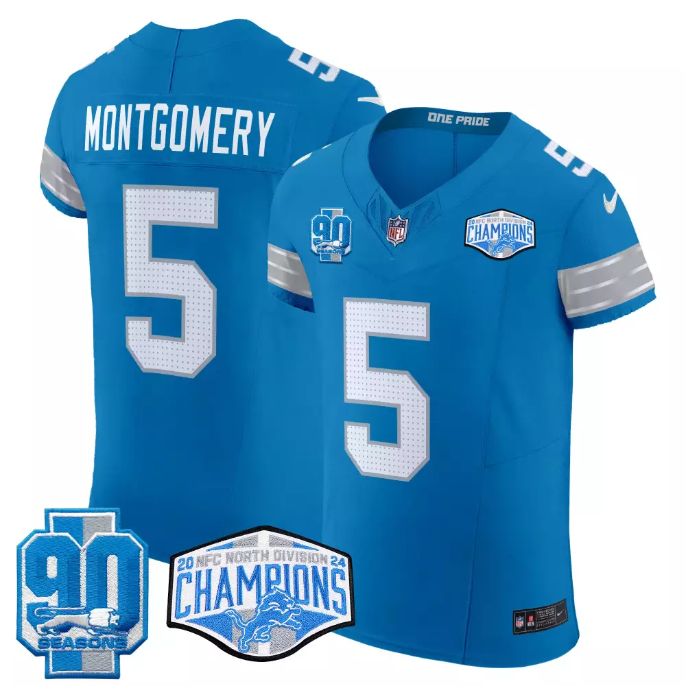 David Montgomery 5 Lions Jersey Blue 90 Seasons Men White Silver Vapor Elite All