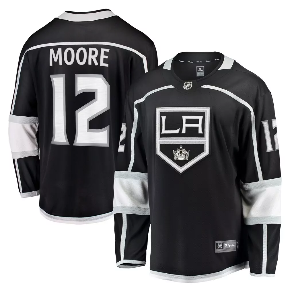 Etwaun Moore 12 LA Kings Jersey Black Men White Silver Home Breakaway
