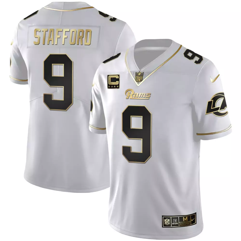 Matthew Stafford 9 Rams Jersey White Men NFL Gold Black All Stitched