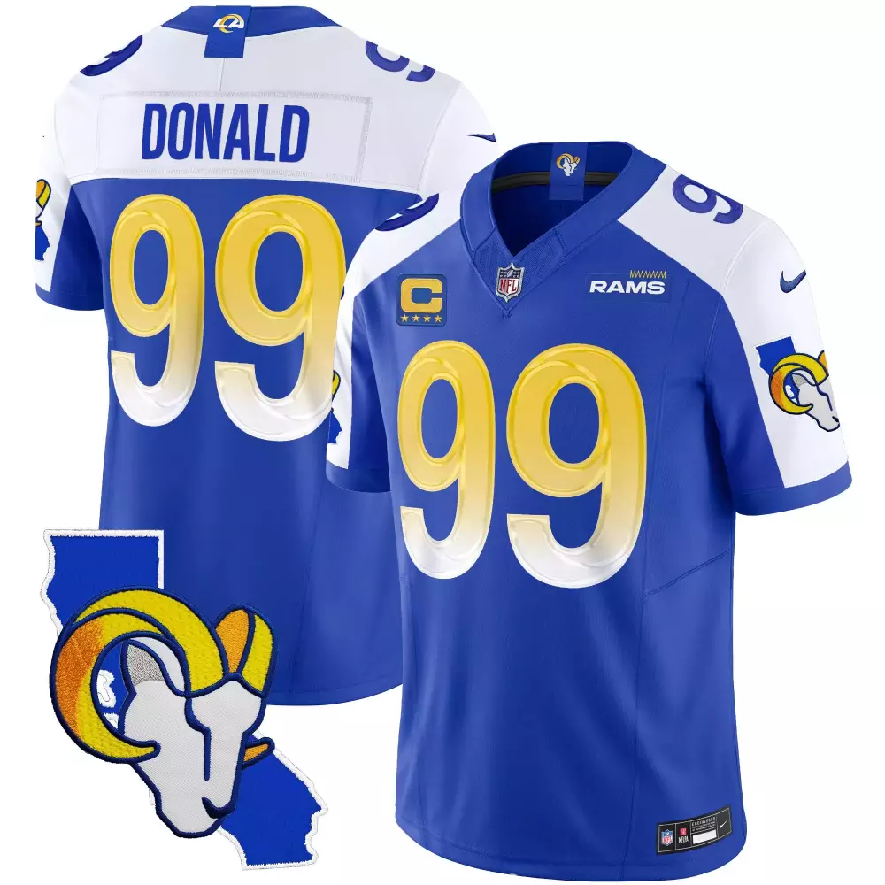 Aaron Donald 99 Rams Jersey Royal Blue Men White Gold Alternate Vapor Limited All