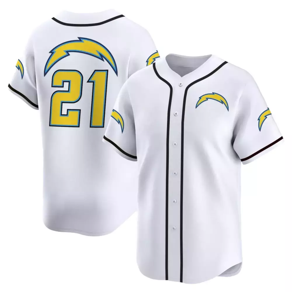 Custom Los Angeles Chargers 21 Jersey White Men Yellow Blue Black Stitched Alternate