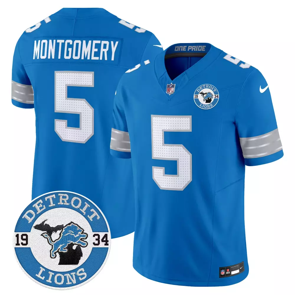 David Montgomery 5 Detroit Lions Jersey Blue Men Replica Silver White Vapor Limited