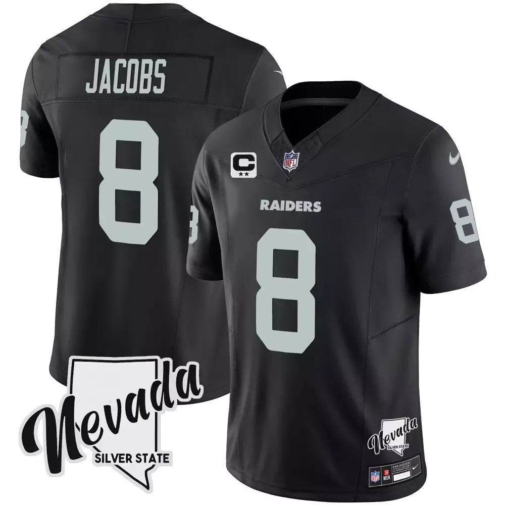 Josh Jacobs 8 Raiders Jersey Black Men Player Silver Vapor All Stitched
