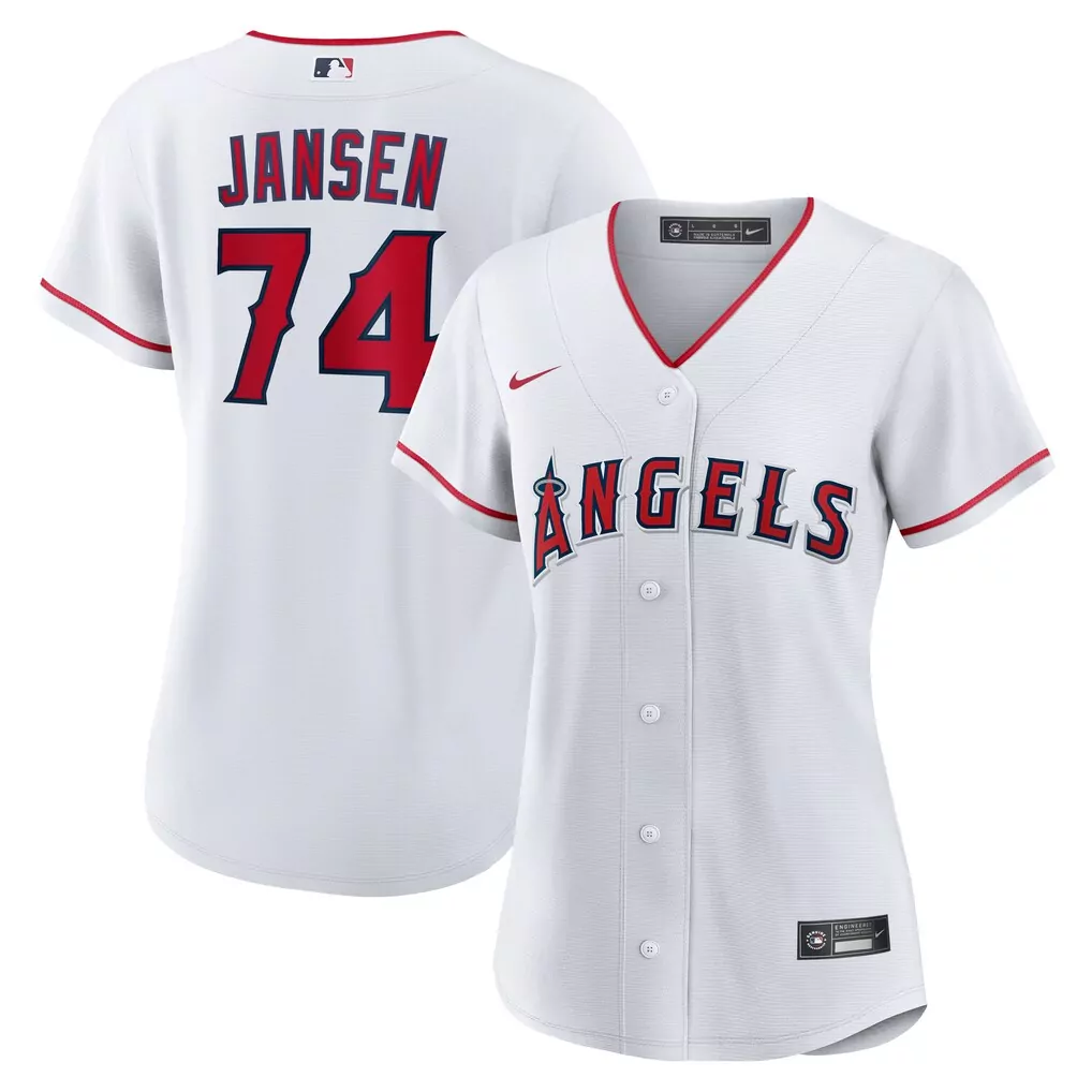 Kenley Jansen 74 Angels Jersey White Women Red Navy Home Replica