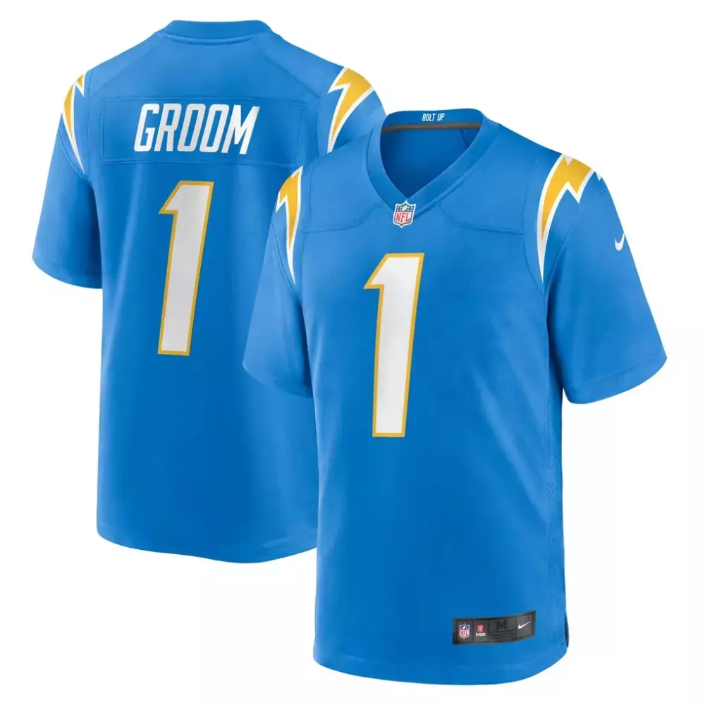 Groom 1 Los Angeles Chargers Jersey Blue Men Game Yellow White