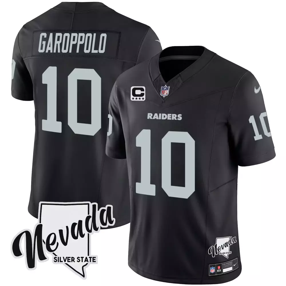Jimmy Garoppolo 10 Raiders Jersey Black Men NFL Silver Vapor All Stitched