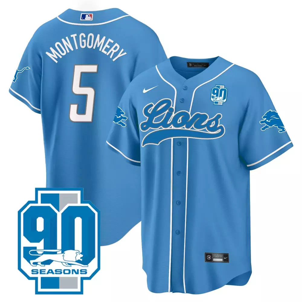 David Montgomery 5 Lions Jersey Blue 90 Seasons Men White All Stitched