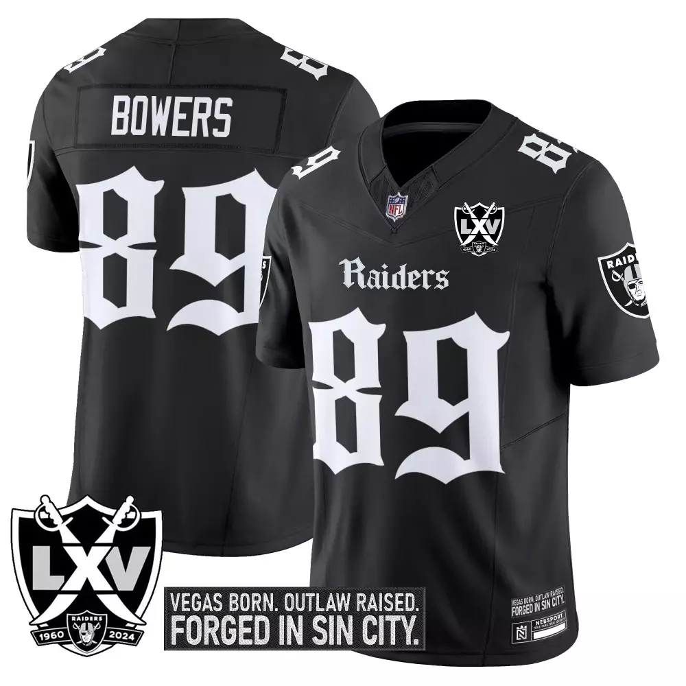 Bowers Lxv 89 Raiders Jersey Black Vegas 1960 2024 Men Official White Stitched Vapor