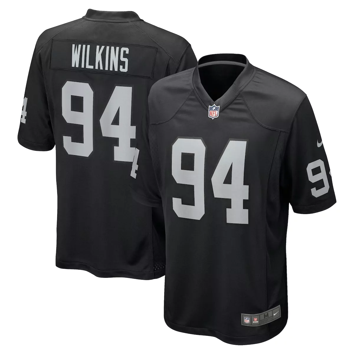 Christian Wilkins 94 Jersey Black Las Vegas Raiders Men Replica Silver Game