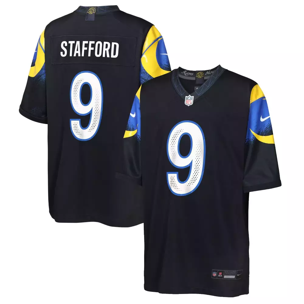 Matthew Stafford 9 Rams Jersey Black Men Standard Royal Blue Yellow All Stitched
