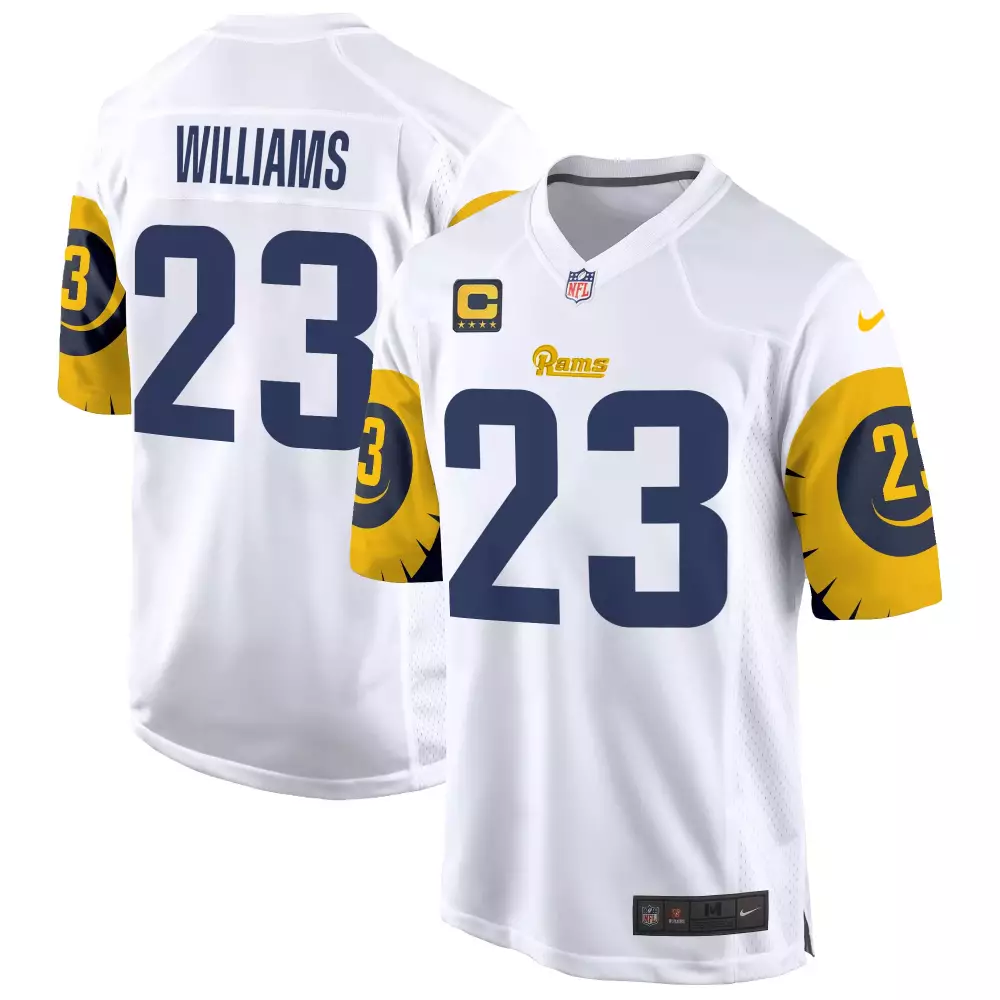 Kyren Williams 23 Rams Jersey White Men NFL Navy Blue Gold Game All Stitched