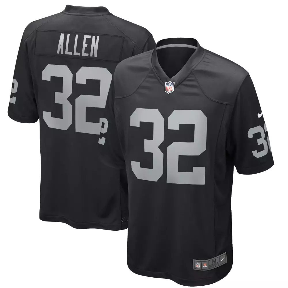 Allen 32 Raiders Jersey Black Men Replica Silver All Stitched