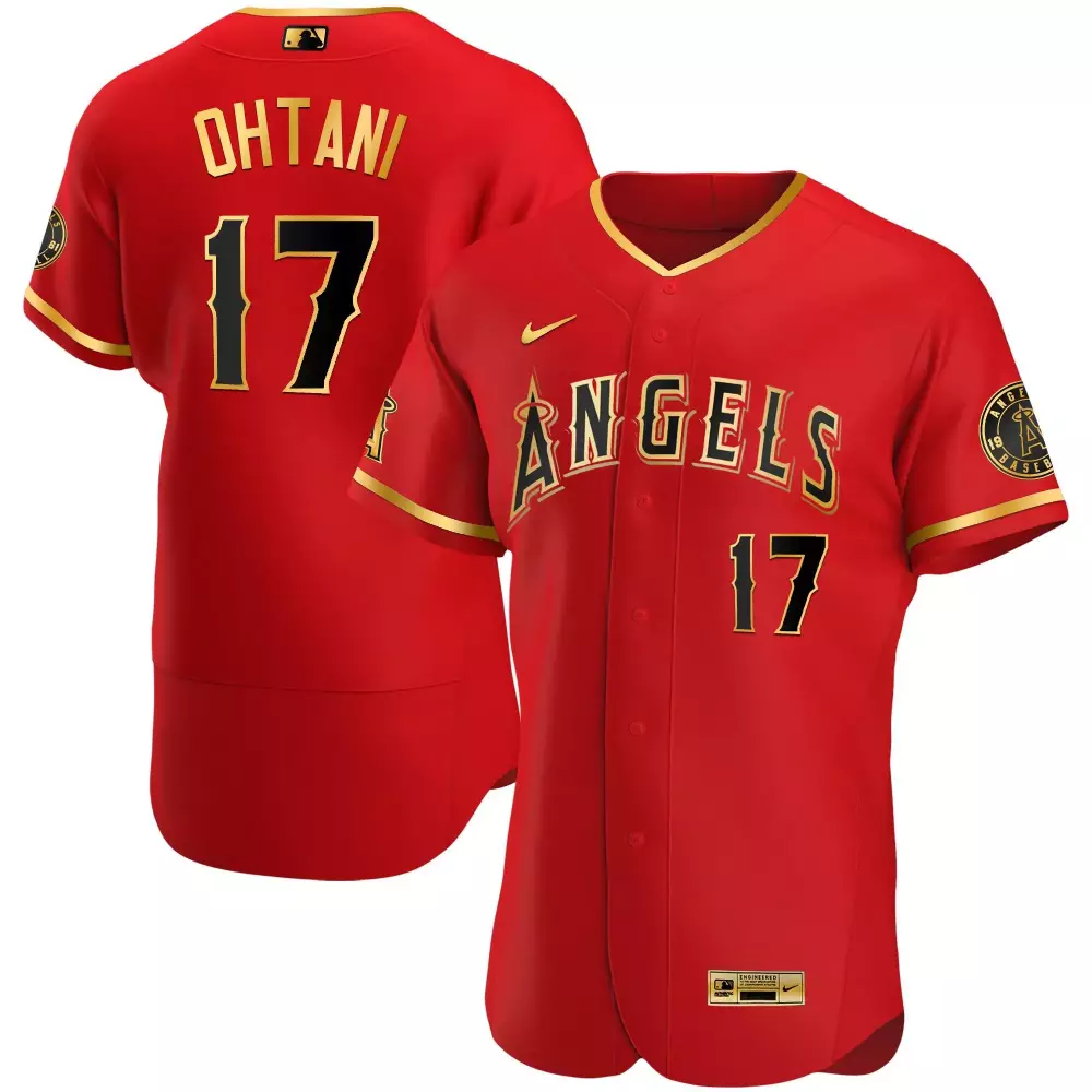 Shohei Ohtani 17 Angels Jersey Red Gold Black All Stitched