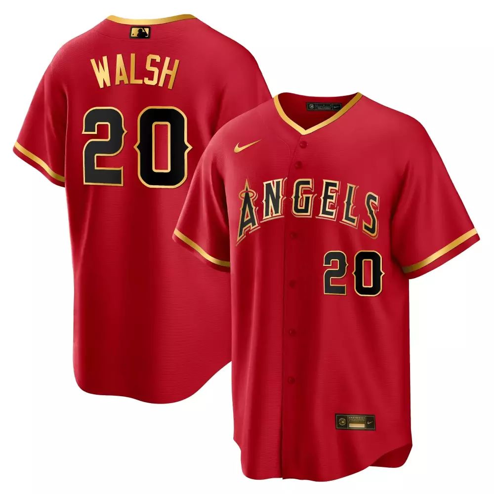 Walsh 20 Angels Jersey Red Men Gold Black All Stitched