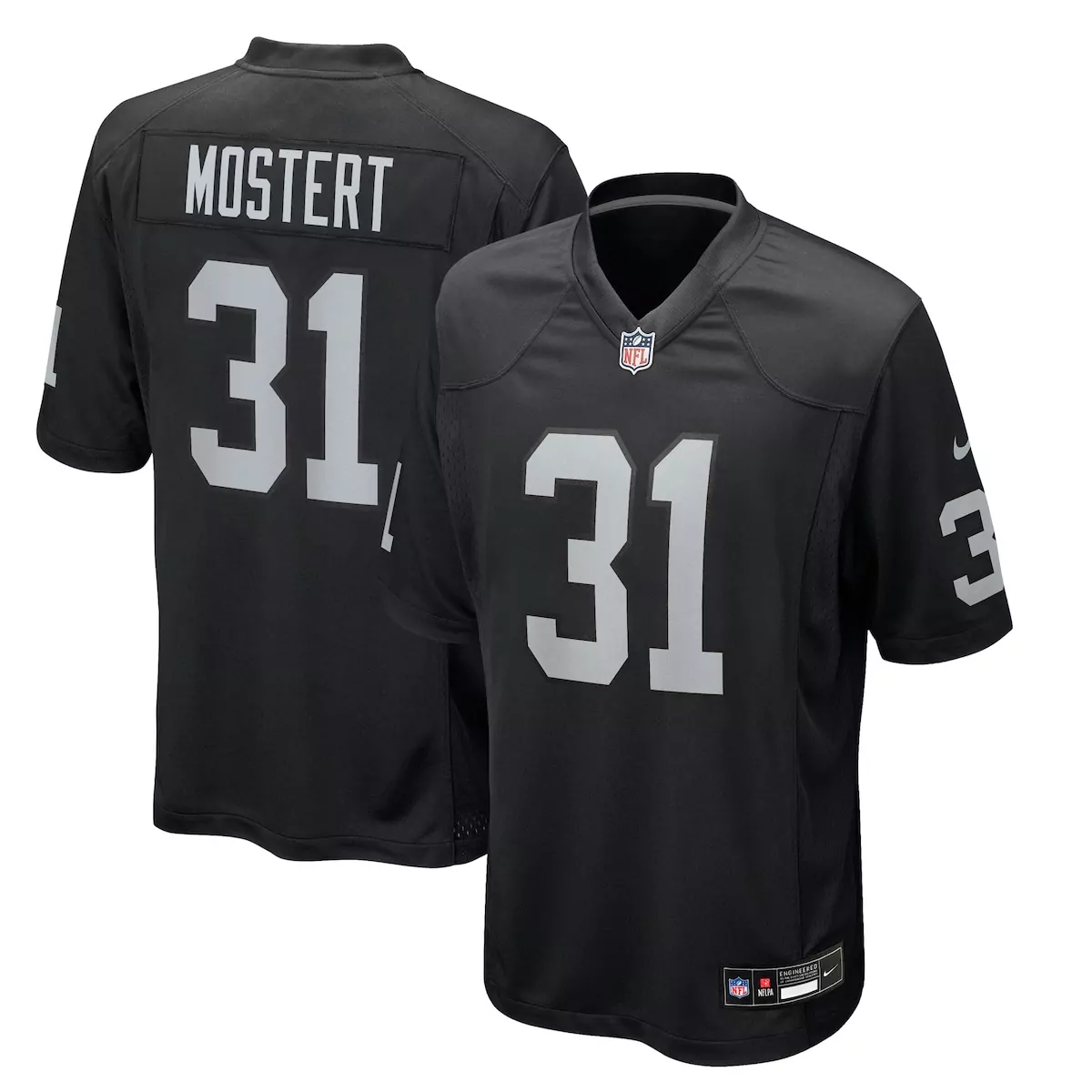 Raheem Mostert 31 Raiders Jersey Black Men Authentic Silver Game