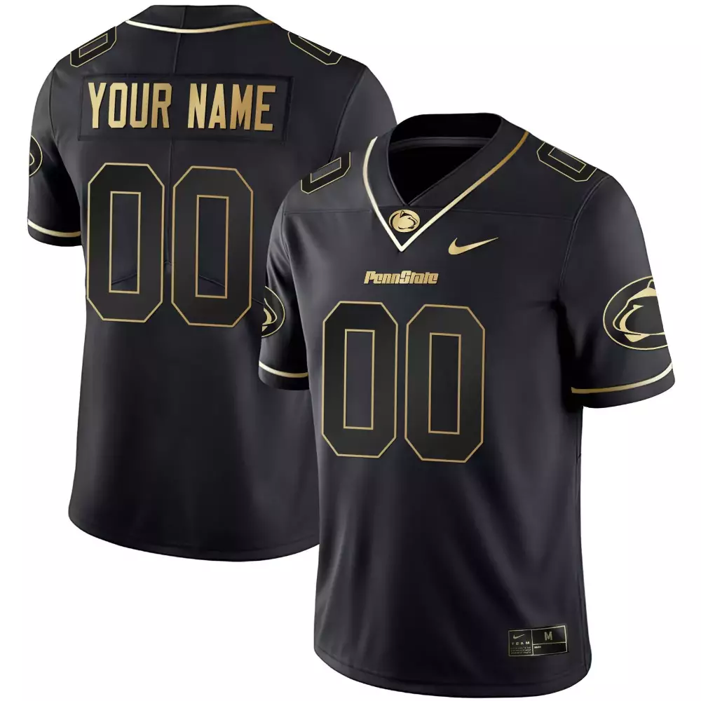 Custom Penn State Jersey Black Gold All Stitched