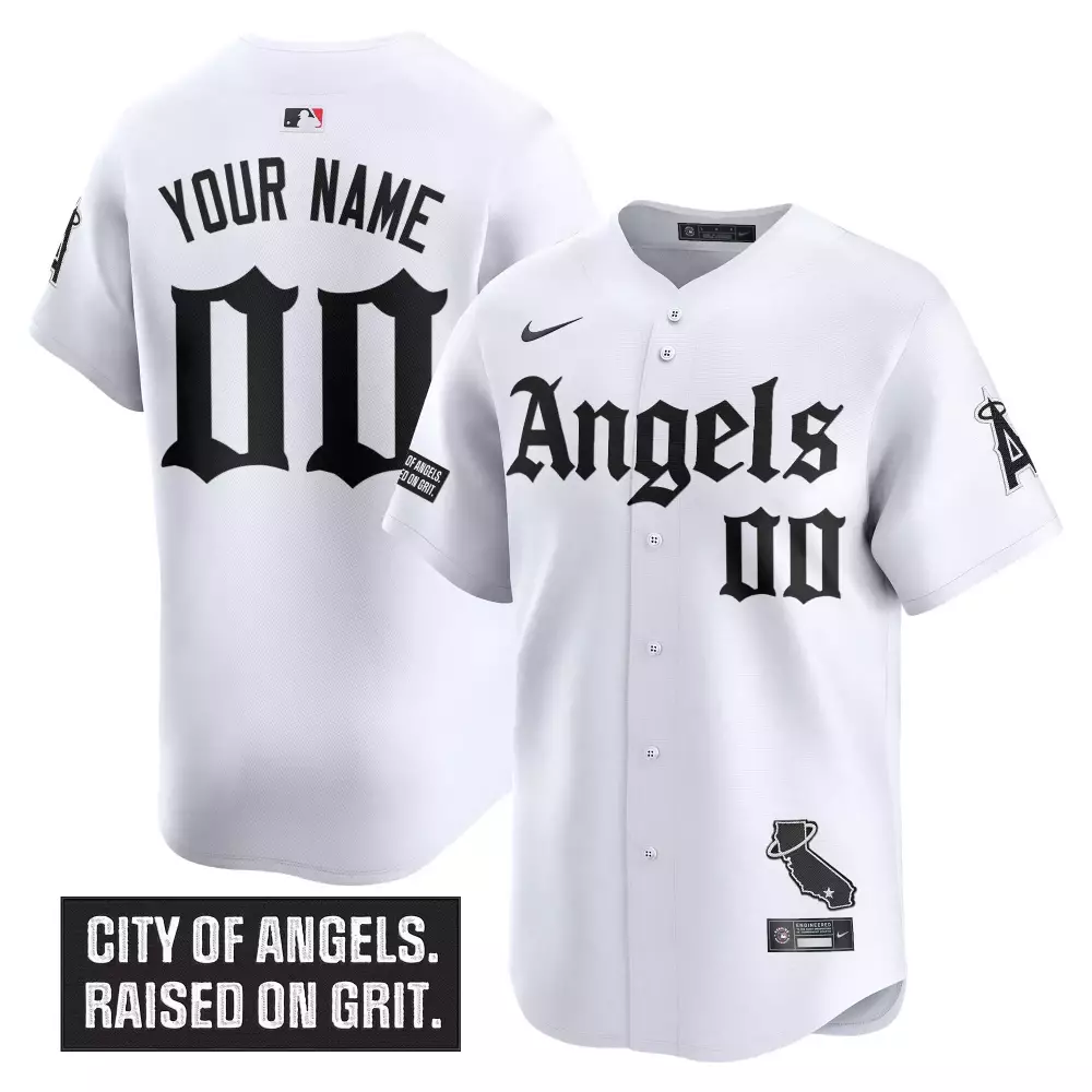 Custom Angels Jersey White City Connect California Outline Raised Grit. Men Black