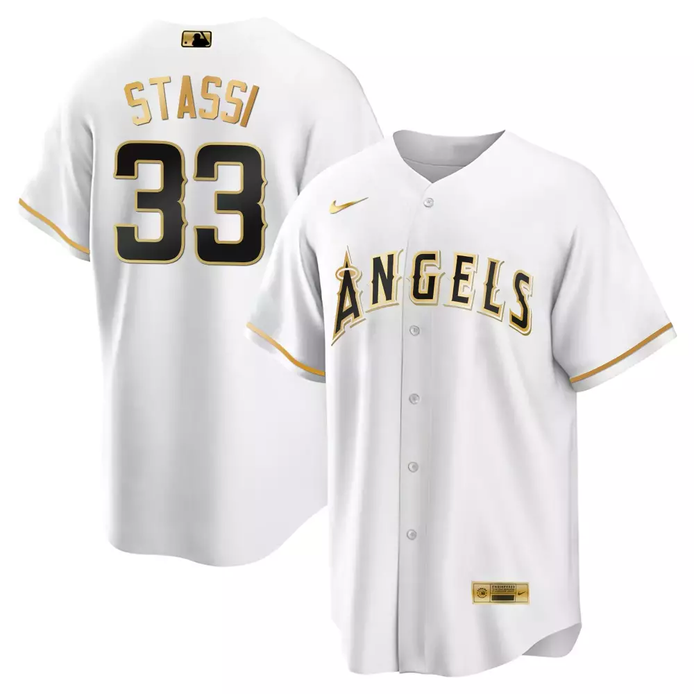 Max Stassi 33 Angels Jersey White Black Gold Cool Limited All Stitched