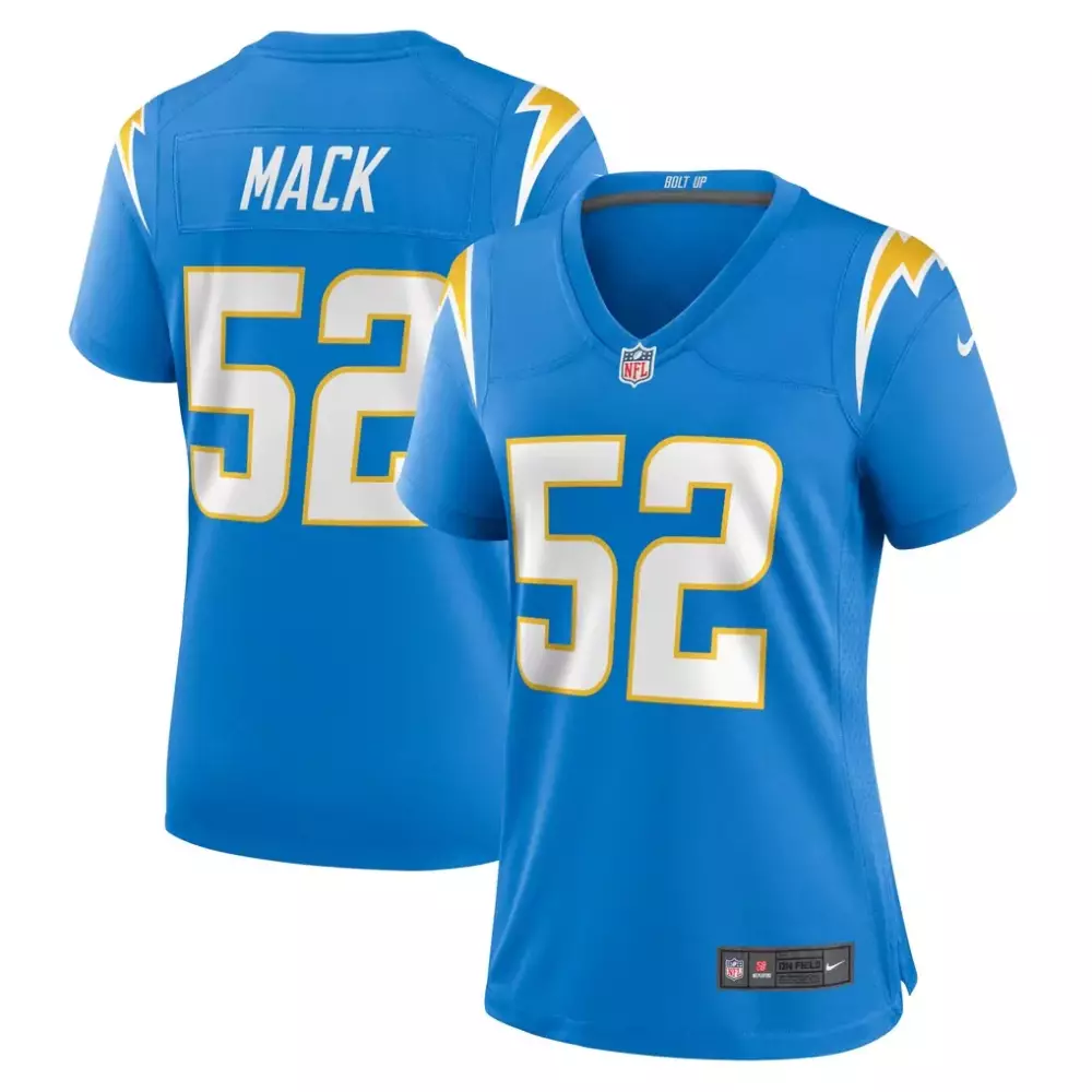 Khalil Mack 52 Jersey Blue Los Angeles Chargers Men Official NFL Yellow White