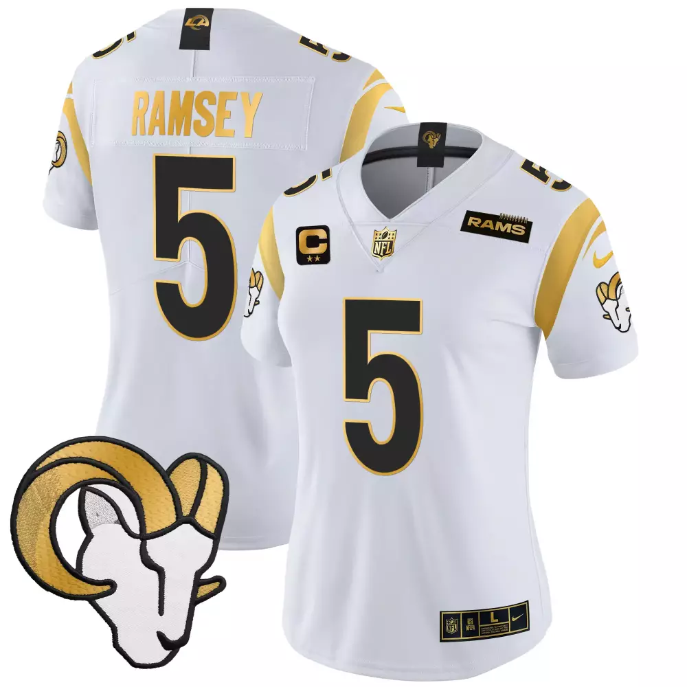Jalen Ramsey 5 Rams Jersey White Men Standard Alternate Gold Black Vapor Limited