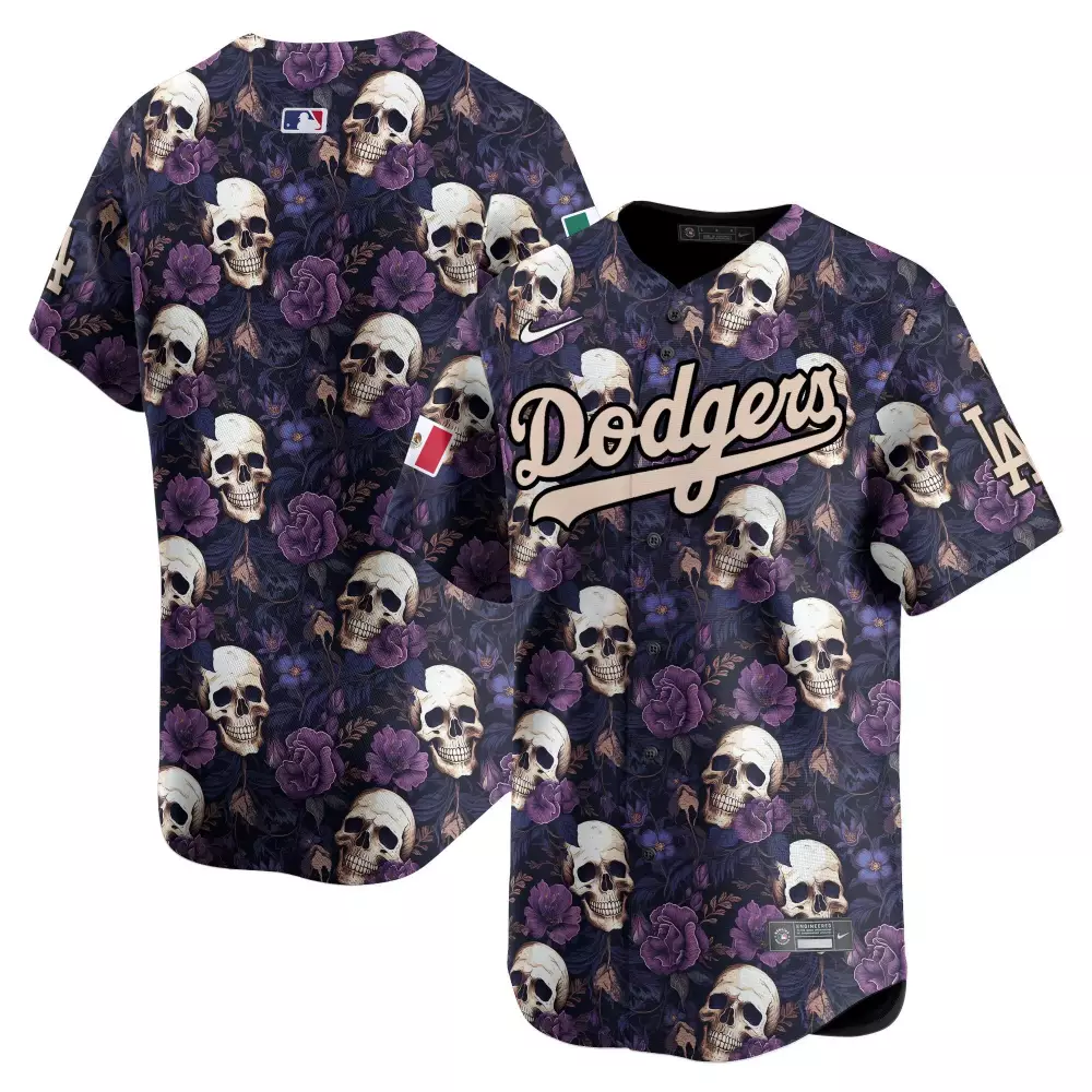 Custom Dodgers Jersey Navy Dia De Los Muertos Mexico Flag 2023 Men Button-up Alternate