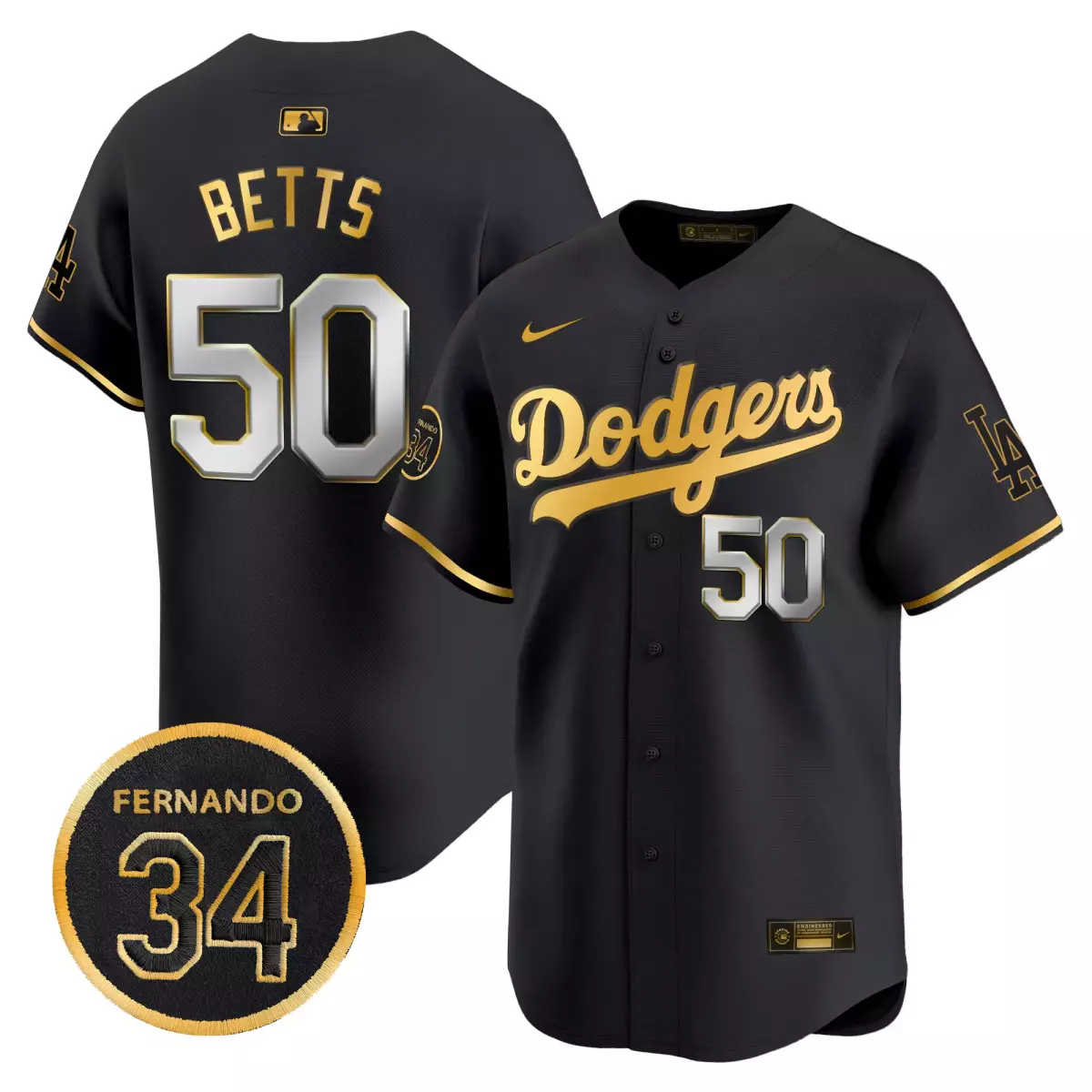 Betts Fernando 50 Dodgers Jersey Black 34 Men Gold Vapor Premier Limited All Stitched