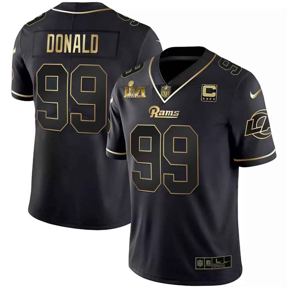 Aaron Donald 99 Rams Jersey Black Super Bowl Lvi Men Gold All Stitched