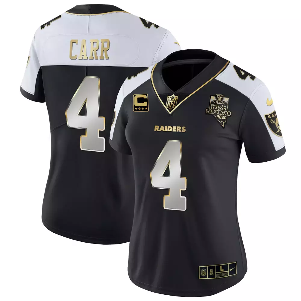 Derek Carr 4 Raiders Jersey Black 2020 Women Replica White Gold All Stitched Vapor