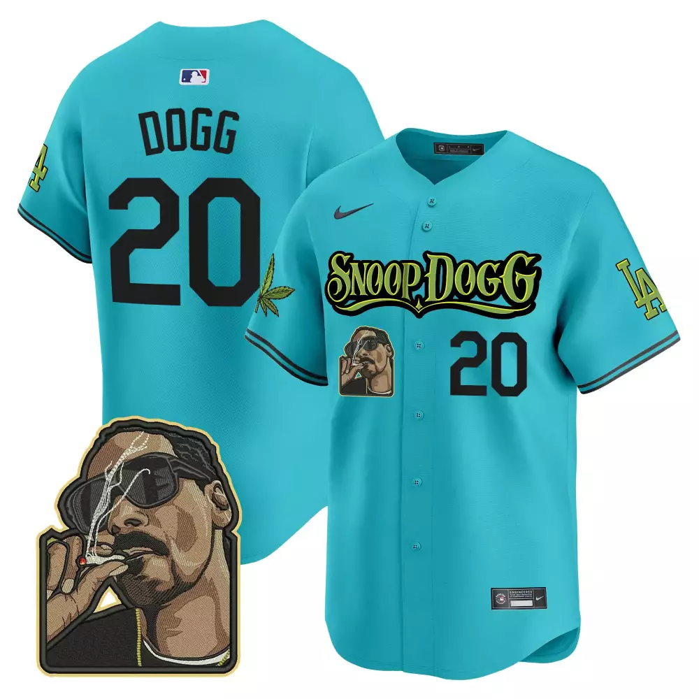 Snoop Dogg 20 Los Angeles Dodgers Jersey Teal Edition Portrait Marijuana Leaf Men