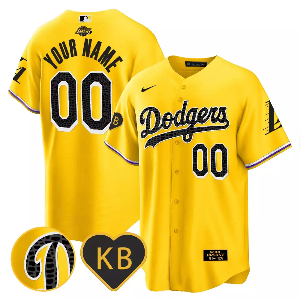 Custom Dodgers Jersey Yellow Kobe Bryant Tribute Lakers 24 Black Purple White All