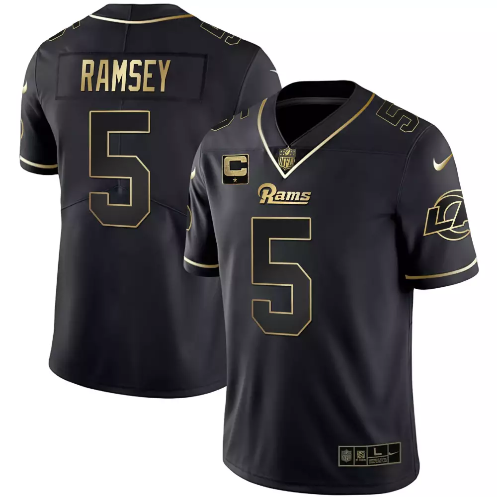 Jalen Ramsey 5 Rams Jersey Black Men Gold All Stitched