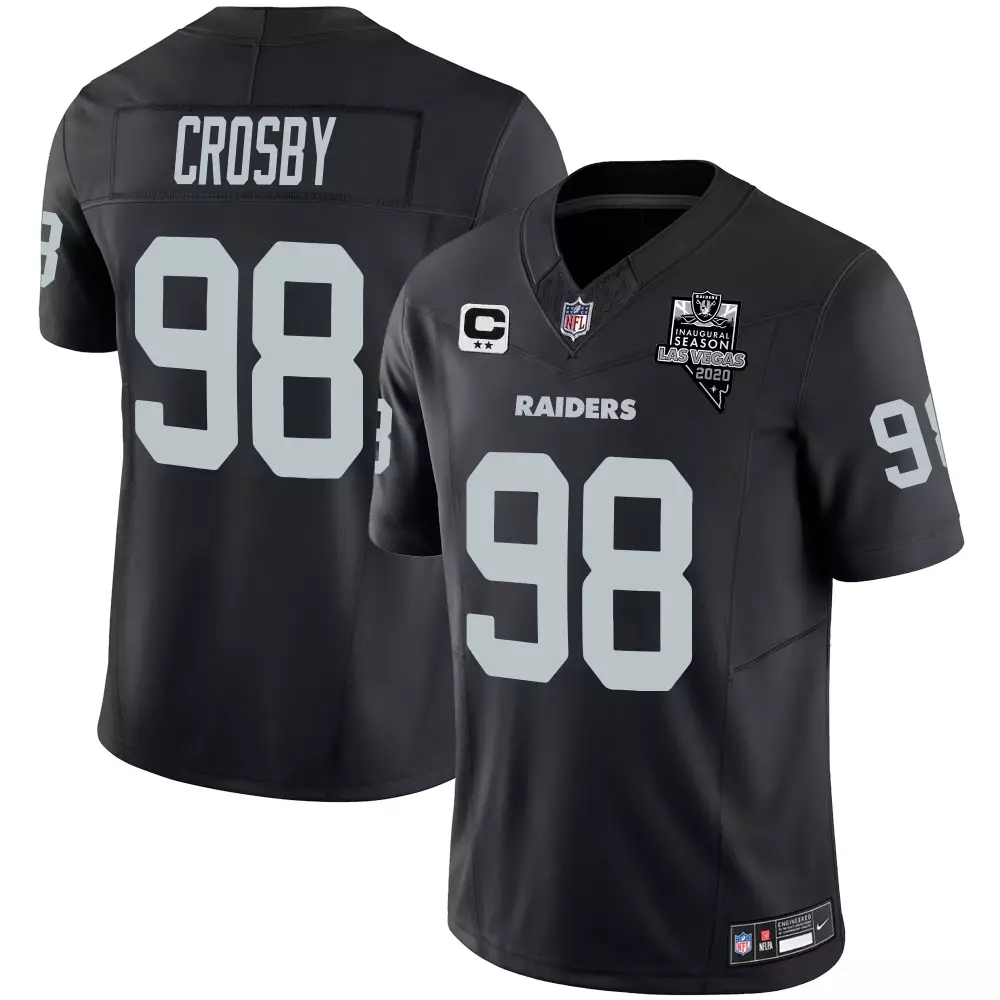 Maxx Crosby 98 Raiders Jersey Black Men Player White Silver Stitched