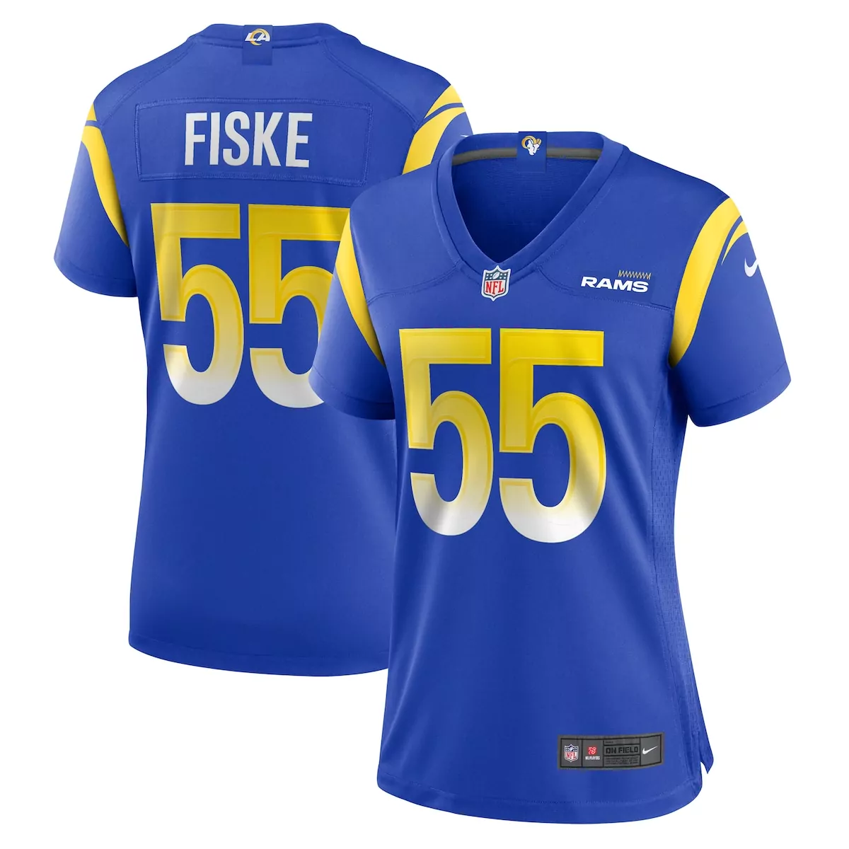 Braden Fiske 55 Rams Jersey Blue Women Replica Yellow White Game