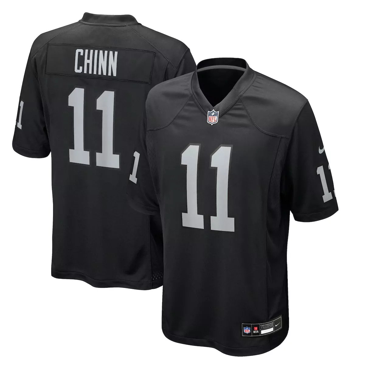 Jeremy Chinn 11 Raiders Jersey Black Men Standard Silver Game