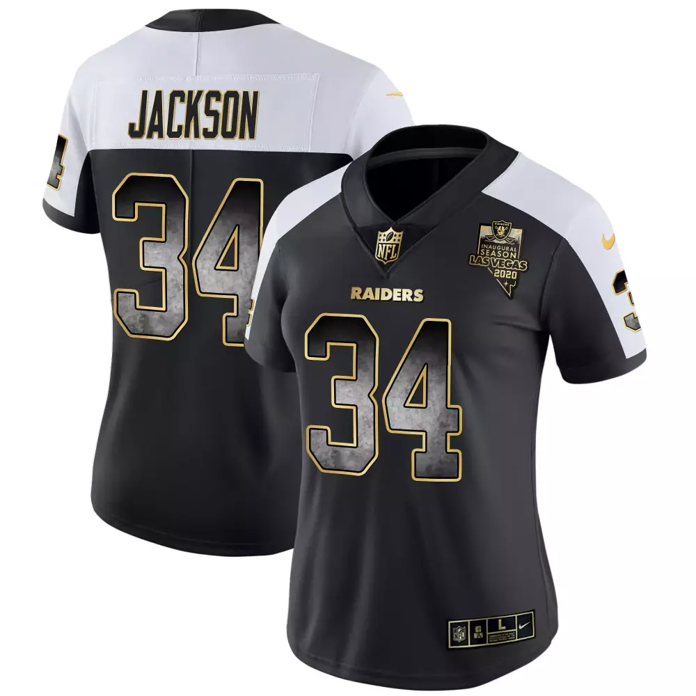 Bo Jackson 34 Raiders Jersey Black 2020 Women Replica Alternate White Gold Vapor