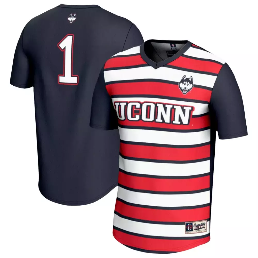 Custom Uconn 1 Jersey Navy Split Design Red White Gameday Unisex Fashion
