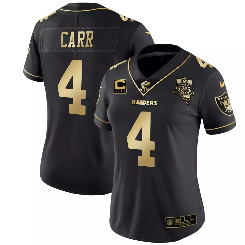 Derek Carr 4 Raiders Jersey Black Inaugural Season Las Vegas 2020 Women Player Gold